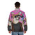 Vaporwave dog puffer jacket with vibrant neon colors and retro cyberpunk design - men back