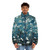Dark teal puffer jacket featuring the iconic Van Gogh Almond Blossoms painting - men front