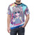 Psychedelic anime-inspired t-shirt with water gun, palm trees, and cosmic grid design - men front