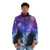 Elon Musk wearing a puffer jacket with a cosmic universe design - men front