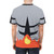 Model wearing a t-shirt featuring fire-type Pokemon characters like Incineroar and Litten - men back