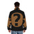 Black puffer jacket with Podquiz branding - men back