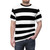Model wearing a black and white striped t-shirt with a contemporary, minimalist design - men front
