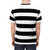 Model wearing a black and white striped t-shirt with a contemporary, minimalist design - men back