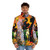 Vintage abstract surreal print puffer jacket featuring Salvador Dali-inspired imagery - men front