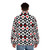A puffer jacket featuring the iconic playing card suit symbols in a black and white design. - men back