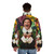 Elf-inspired puffer jacket with holiday graphics and colors - men back
