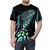 Illustration of an iguana surrounded by colorful soap bubbles on a black t-shirt - men front