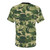A green army-style camouflage t-shirt featuring a fun repeating pattern of cat silhouettes. - Back