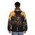 Zdzislaw Beksinski surrealist puffer jacket with skull and musician imagery - men back