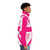 A vibrant pink puffer jacket featuring the iconic Union Jack design, representing the United Kingdom and promoting breast cancer awareness and LGBTQ+ pride. - men side right