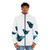 Electric blue puffer jacket with morpho butterfly print design - men front