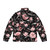 Pink puffer jacket with botanical floral and bird designs - Back