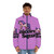 A colorful puffer jacket with a unicorn graphic design - men front