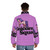 A colorful puffer jacket with a unicorn graphic design - men back