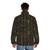 Vintage Egyptian Hieroglyphs Gold Puffer Jacket with Black Pharaoh Design - men back