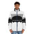 Black and white puffer jacket with umbrella design for stylish weather protection - men front