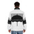 Black and white puffer jacket with umbrella design for stylish weather protection - men back
