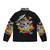 Vintage cartoon "Eat Trash Die Young" puffer jacket featuring a raccoon, trashcan, and other trash-related graphics - Back