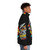 Vintage cartoon "Eat Trash Die Young" puffer jacket featuring a raccoon, trashcan, and other trash-related graphics - men side right