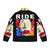 Colorful puffer jacket with an ugly, absurd face design - Back