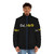 Person wearing a Schitt's Creek "Ew David" puffer jacket - men front