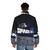 Retro sci-fi inspired puffer jacket with eagle and planet 1 design - men back