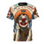 A vibrant t-shirt featuring a bold artistic interpretation of the beloved One Piece character, Buggy the Clown.