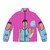 Tyler Herro wearing a light blue and pink puffer jacket with Miami Vice-inspired design