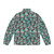 Turquoise green cheeked conure puffer jacket with bird pattern - Back