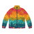Colorful puffer jacket with allover print of various animals and wildlife