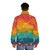 Colorful puffer jacket with allover print of various animals and wildlife - men back