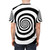 Hypnotic black and white swirl abstract graphic design on a t-shirt - men back