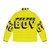 A puffer jacket with the words "Pee Pee Boy" printed on it, in a yellow and black color scheme. - Back