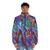 Peacock-inspired puffer jacket with vibrant, iridescent colors - men front