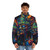 Psychedelic trippy DMT elves puffer jacket with abstract art design - men front
