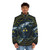 Triforce geometric puffer jacket with blue, yellow, and gold design - men front