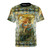 Whimsical and colorful t-shirt design featuring fantasy elements like centaurs, angels, and dragons by American artist Oliver Grimley.