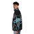 A vibrant blue puffer jacket featuring a playful drunk octopus design - men side left