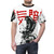 Vaporwave-style t-shirt with Japanese cyberpunk inspired graphics and futuristic urban design - men front