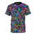 Psychedelic, trippy, and colorful t-shirt with a vibrant design for rave and festival wear