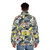Parrot comic style puffer jacket with vibrant bird print design - men back