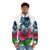 A puffer jacket featuring a dragon surrounded by hibiscus flowers - men front
