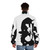 A black and white puffer jacket featuring the Tragedian character from the Pathologic video game. - men back