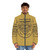 Traditional Thai tattoo-inspired puffer jacket featuring a tiger and swords design - men front