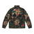 Papilion Skull Puffer Jacket, featuring a gothic and boho-inspired floral skull design - Back