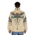 Dragonfly tattoo puffer jacket for men, featuring a mythical dragon design - men back