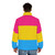 Pansexual pride flag puffer jacket with a vibrant, colorful design celebrating pansexuality and LGBTQ+ identity - men back