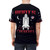 A t-shirt featuring a space-themed design with funny quotes about moon boots - men back