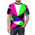 Bold retro neon color block t-shirt with vibrant triangle pattern design - men front